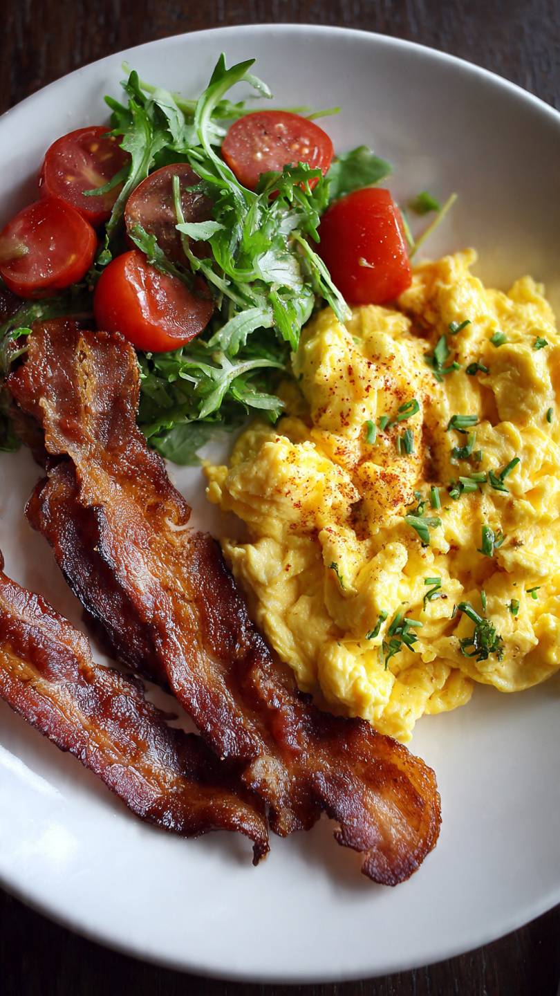 huevos revueltos con tocino